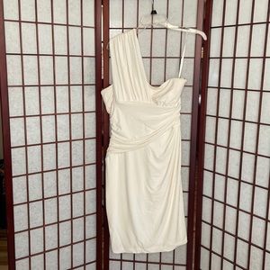 RALPH LAUREN Off White Grecian One Shoulder Dress